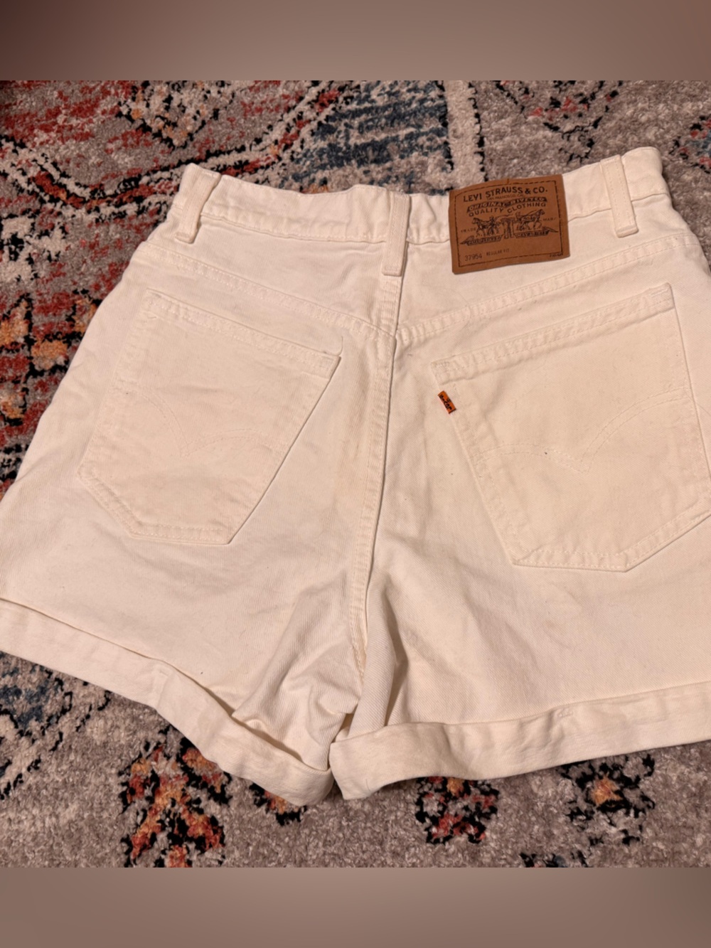 Levi's White Denim Shorts with Leather Patch
